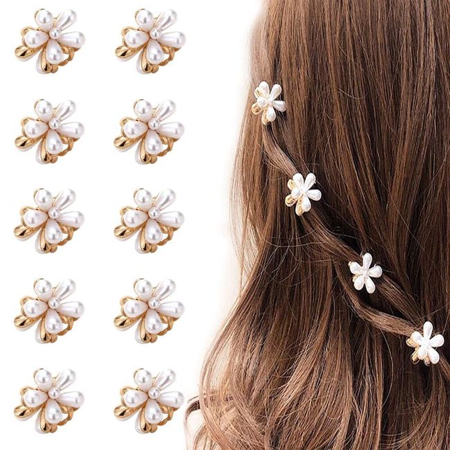 10 Stück Mini-Perlen-Haarspangen, Mini-Blumenklauen-Clips , Metallclips, dekorativer Haarschmuck für Damen, Mädchen, Geburtstagsfeier, Hochzeiten