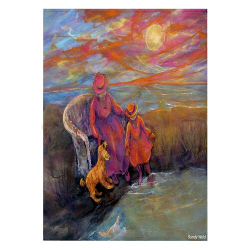 3dRose 22x30 Bath Hand Pool Towel - Sun Kissed Memories, Seaside Sunset Frames Grandma, Granddaughter, pet Puppy s Seaside Girls