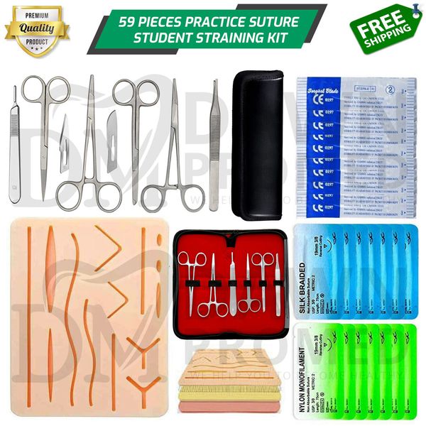 59 Pieces Practice Suture Kit With Pad Medical & Veterinary Student Training Set