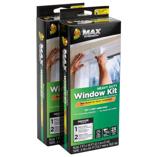 Duck MAX Strength Window Insulation Kit, Winter Window Seal Kit Fits Patio Doors & Large Windows, Heavy Duty Shrink Film Insulator, Indoor Installation, Window Tape Included, 84" x 120", Clear, 2 Pack