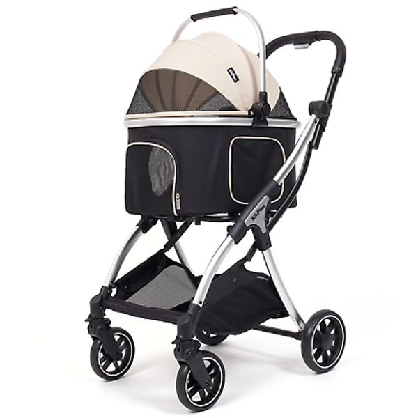 Foldable Pet Stroller Detachable Carrier with Storage Basket