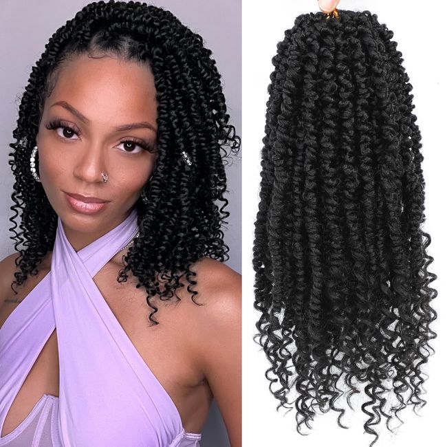 Passion Twist Crochet Hair,12 Inch 9 Packs Pretwisted Passion Twist Hair, Soft Pre Looped And Pre twist Crochet Hair For Women，Short Black Curly Crochet Braids(12",1B#)