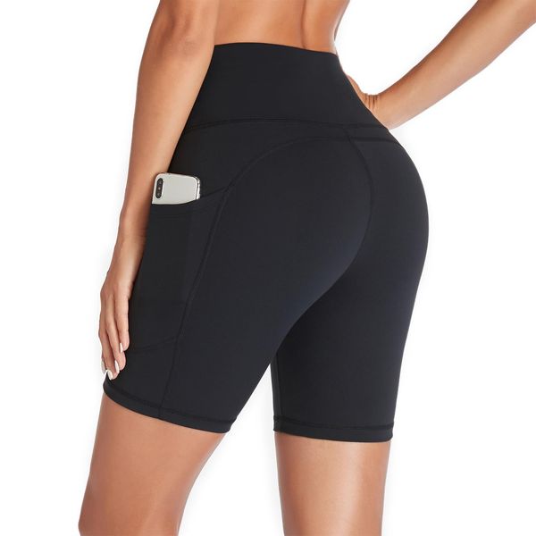 GIMDUMASA Gym Shorts for Women UK Cycling Shorts Ladies High Waist Black Yoga Shorts Tummy Control with Pockets for Cycle Biker Shorts Workout Running Sports Activewear Fitness