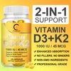 Vitamin D3+K2 Capsules with 1,000 IU/45 MCG  Strong Bones, Immune Support
