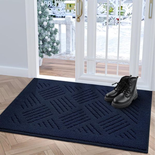 JEEDOVIA Door Mat Indoor Doormat,Front Back Door Mats Non Slip Entrance Rugs Rubber Backing,Inside Doormats for Entryway Low-Profile Absorbent Resist Dirt Floor Mats Washable Blue,24"x36"