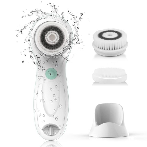 TOUCHBeauty Facial Cleansing Brush Electric, Face Cleansing Brush with Stand, 3 Brush Heads, 2 Speeds, IPX5 Waterproof, Battery-Powered, Suitable for All Skin Types, AG-0759D