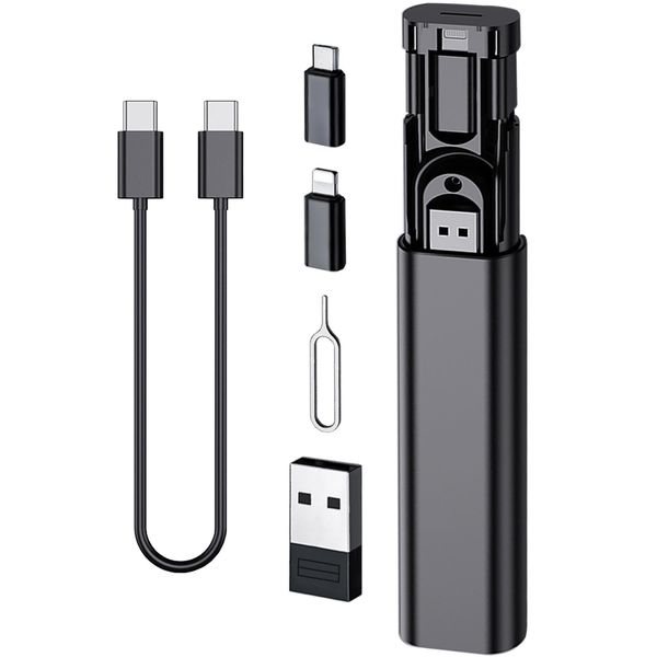 Multi USB Charging Adapter Cable Kit, USB C to Ligh-ting Adapter Box, Conversion Set USB A Type C Lightn-ing Micro Adapter Kit,60W Charging and Data Transfer Cable Kit Sim Tray Eject Tool Slots
