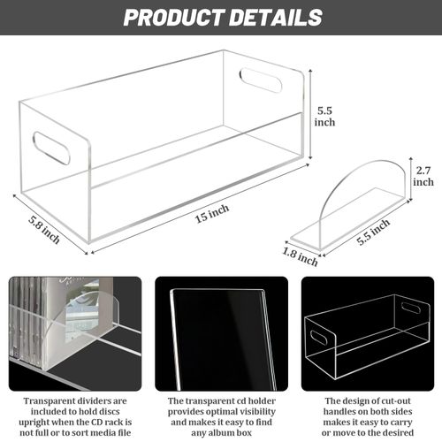KIYTARBOO CD Holder, DVD Storage Shelves, Acrylic CD Rack With Fixed Separation Fittings, Stackable Storage Shelf Container for Blu-Rays, Small Books, Video Game Cases, Perfect for Home Theatre Room