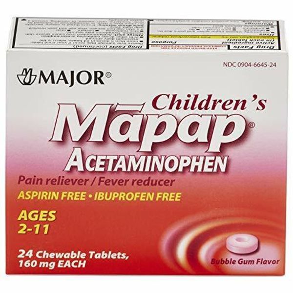 Major Children's Mapap Bubblegum Chewable Tabs 160 mg (Set of 3 Boxes of 24)