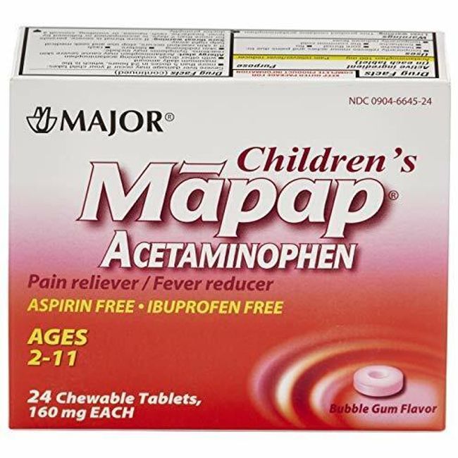 Major Children's Mapap Bubblegum Chewable Tabs 160 mg (Set of 3 Boxes of 24)