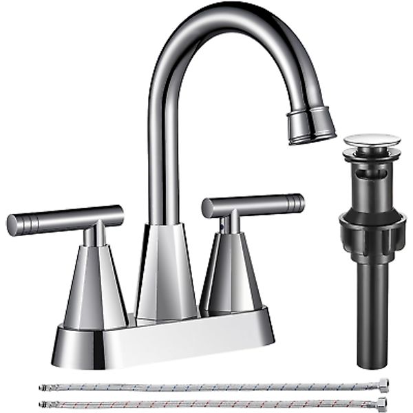 Chrome Bathroom Faucets for Sink 3 Hole, 4 Inch Chrome Bathroom Sink Faucet with