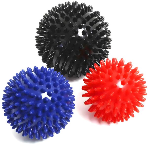 Spiky Massage Balls Pack of 3 Muscle Roller Lacrosse Balls stress ball for Plantar Fasciitis Back Shoulder Pain Relief Foot Roller Muscles, Trigger Point Yoga, Deep Tissue, Stress Reflexology