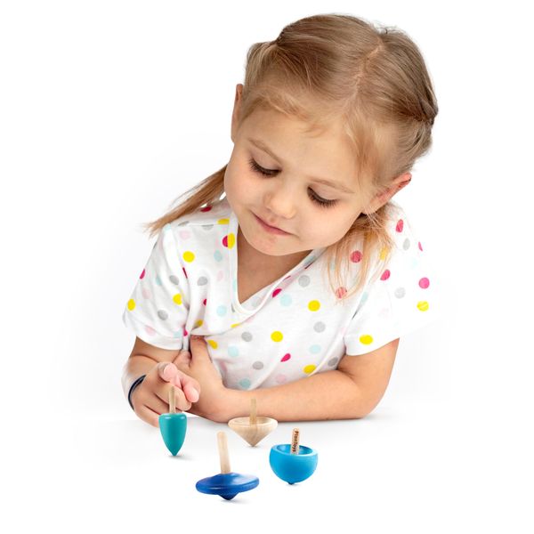 PlanToys Wooden Spinning Tops (4132) | Sustainably Made from Rubberwood and Non-Toxic Paints and Dyes | PlanMini Collection