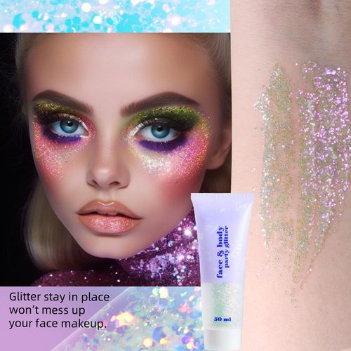 Prreal Body Glitter Gel 50 ml, Face Glitters Body Gel Sequins Shimmer Liquid Eyeshadow, Chunky Glitter for Face Hair Nails, Holographic Cosmetic Laser Powder Festival Glitter Makeup #Phantom Pink