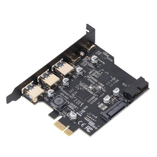 PCB PCIe to USB 3.2 Gen 1 Card 5Gbps 3 USB Type A 2USB Type C 5 Port PCI Express Expansion Card Supports for Win for Linux for OS X PC Black