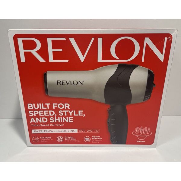 Revlon 1875W Turbo Speed Hair Dryer Ceramic/3 Heat 2 Speed Setting Diffuser NEW