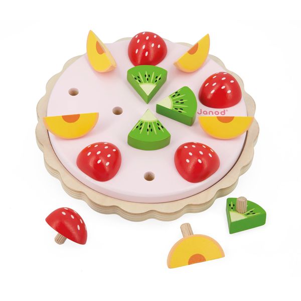 Janod J06628 J06628 FSC Twist Fruit Pie - 15 Wooden Accessories - Diameter 19 cm - Suitable for Ages 2 and Above, Multicoloured, Medium