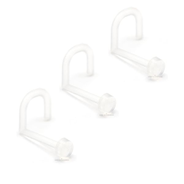 3pcs Invisible Flat Disk Nose Stud Screw Hook Clear Acrylic Flexible Retainer Body Piercing 18G