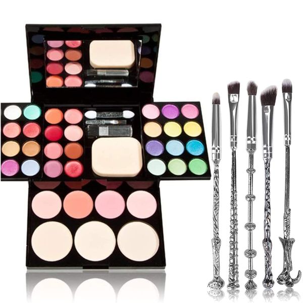 Make-up Palettes,Professional Cosmetic Makeup Palette Set Kit-Eyeshadow & Blusher & Face Powder & Lip Gloss + 5Pcs Harry Wand Eyeshadow Makeup Brushes