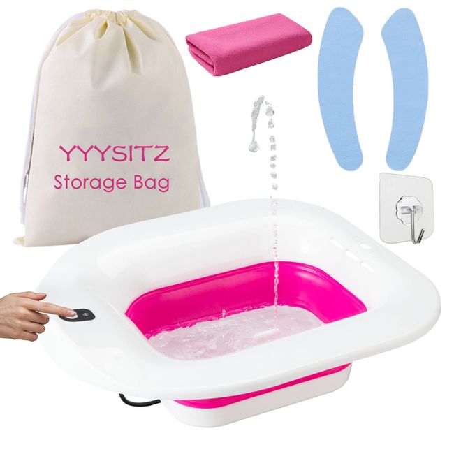 YYYSITZ Sitz Bath, Electric Sitz Bath for Hemorrhoids, Sitz Bath for Toilet Seat, Postpartum Care Pan for Women, Yoni Hip Bath Basin, Sits Bath Soak Salts Tub, Vaginal Wash Bowl, Foldable, Pink