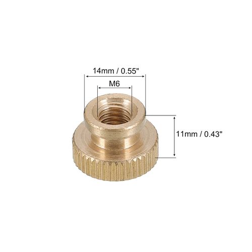 sourcing map Knurled Thumb Nuts, 5pcs M6 x D14mm x H11mm Brass Knurled Nut with Collar High Head Blind Hole Knurled Thumb Nuts for 3D Printer Parts