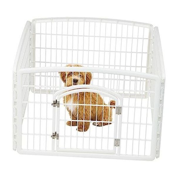 IRIS USA Dog Playpen, 4-Panel 24" Pet Playpen with Door, Puppy White with door