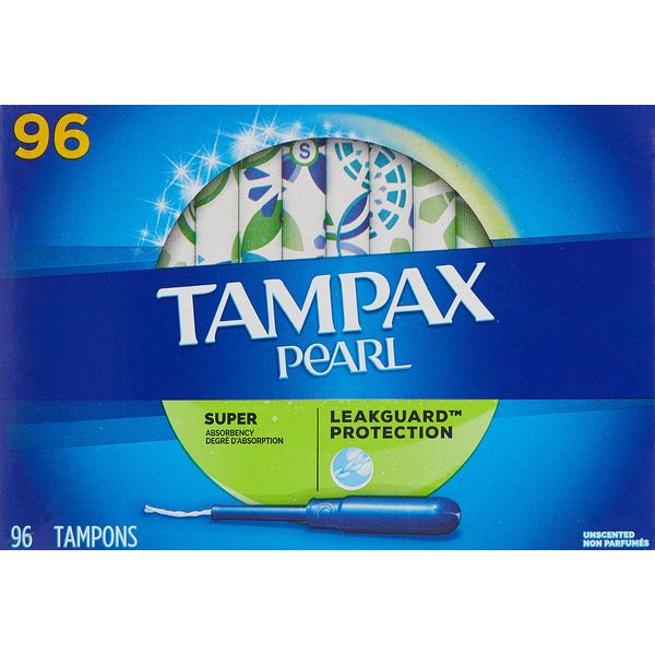 Tampax Pearl Unscented Super Absorbency Tampons, 96 Count