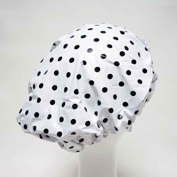 Shower Cap Polka Dot White Small Suction Cups with Hooks Made in Japan