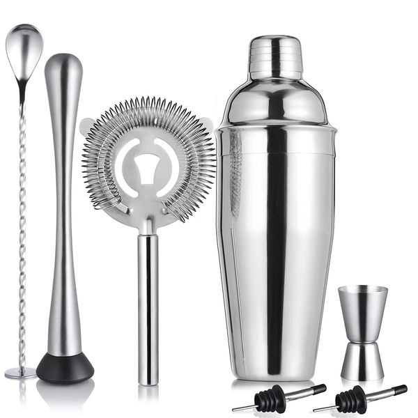 ETENS Cocktail Shaker Set Stainless Steel & Bar Set, Bartender Kit Mixology Drink Mixer, Bartending Tools Gifts: Martini Shaker 24oz, Muddler, Strainer, Measuring Jigger, Alcohol Pourer, Mixing Spoon