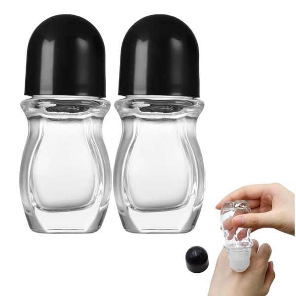 JBLJDWD 2Pcs Rollerball Bottles, Roller Ball Bottles for Essential Oils, 30ml Roll on Bottle Flat Ball Bottle Glass Bottle Essential Oil Ball Bottle Medicine Wine Pain Rolling Massage Oil Bottle