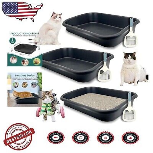 Large Low Entry Cat Litter Trays with Scoops - Ideal for Senior or Disabled Pets