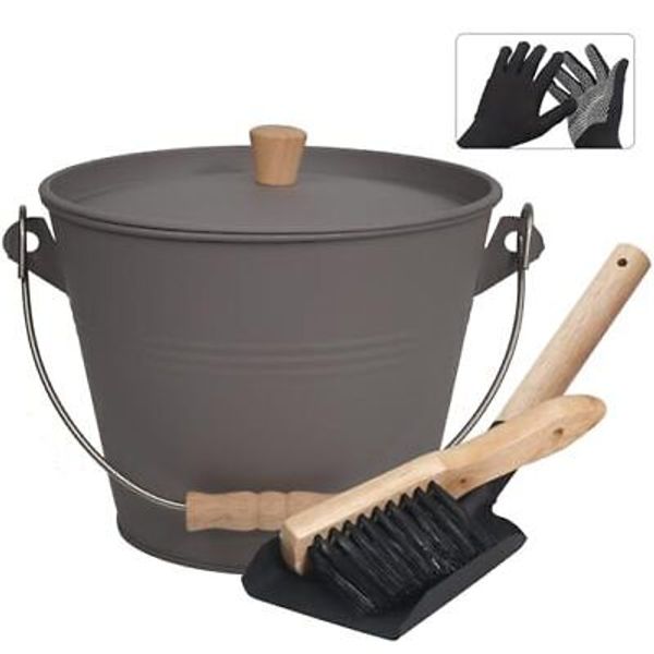 Ash Bucket with Lid, 1.3 Gallon Ash Bucket for Fireplace, 1.3 Gallon (Gray)