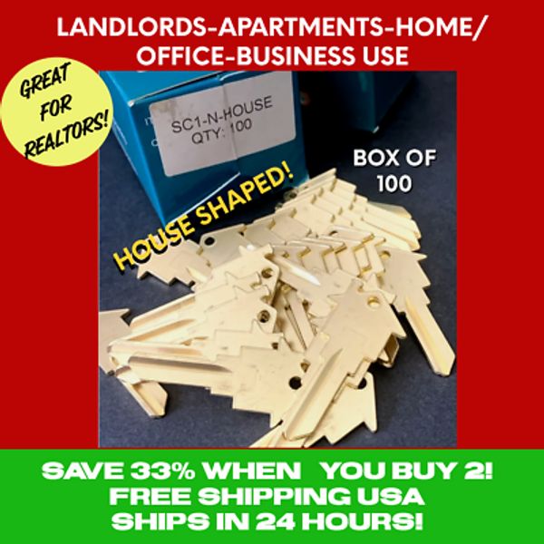 HOME-APARTMENT House Shaped Key Blank 100 PK SCHLAGE SC-1 BRASS REALTOR