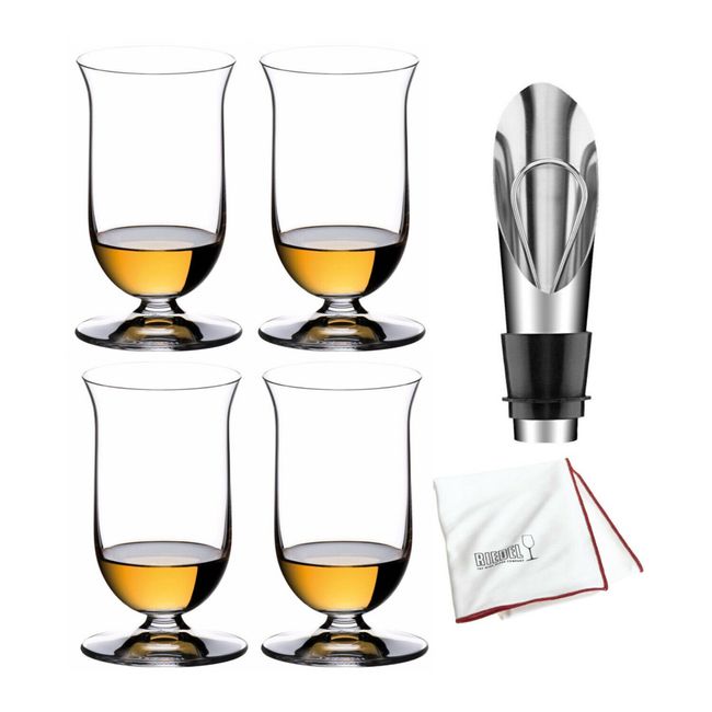 Riedel 6416/80 VINUM Whisky Glass (Set of 4) Wine Pourer with Stopper and Cloth