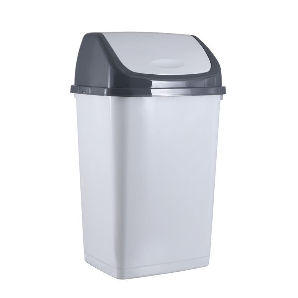 Superio Large Kitchen  Swing Top Trash Can - 13 Gallon, White Smoke