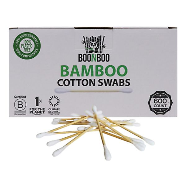 Boonboo Cotton Swabs | 600 Bamboo Cotton Buds | Plastic-Free | Sustainable