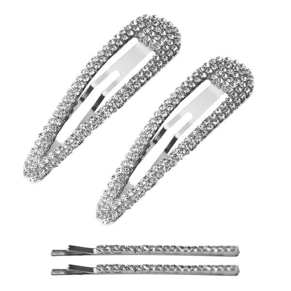 2 Stück diamantbesetzte Haarspangen zum Aufschnappen, mit 2 Stück diamantbesetzten Wortclips, silbernen Wassertropfen-Clip, glänzendem Strass-Haarschmuck, allgleichen Temperament-Pony-Clips