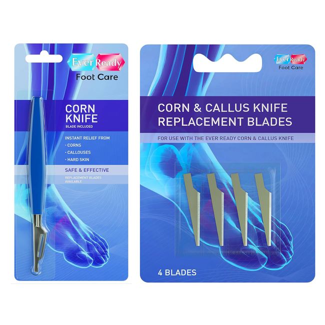 Ever Ready Corn & Callus Remover Knife with Extra 4 x Blade Refills- (Combo Pack) | Removes Dry, Hard & Cracked Skin | Foot Care, Pedicure Tools & Instand Pain Relief