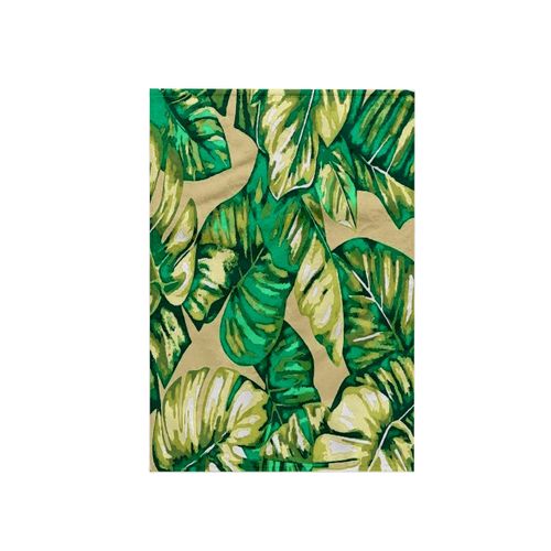 3dRose 15x22 Hand Towel - Banana Leaf Pattern in Green Cream and Beige Vector Art - Foliage Pattern