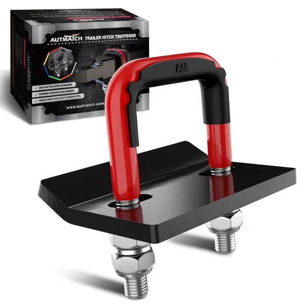 AUTMATCH Hitch Tightener Anti-Rattle Clamp, Heavy Duty Hitch Stabilizer for 1.25" and 2" Trailer Hitches, Rubber Isolator and Anti-Rust Double Coating Protective, Red & Black