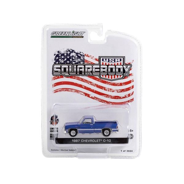 Collectibles 1987 Chevy C-10 Pickup Truck Blue Squarebody USA Limited Edition to 3024 Pieces Worldwide 1/64 Diecast Model Car by Greenlight 51489