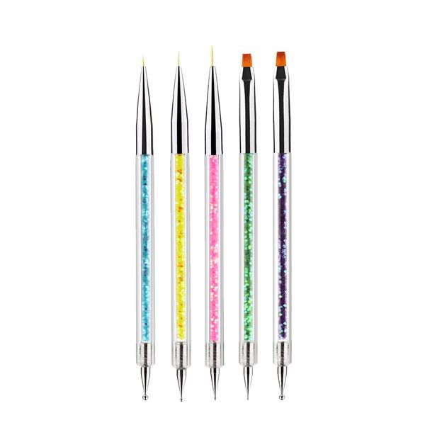 5Pcs Doubel Ended Nail Art Brushes, Nail Dotting Pen Liner Brush Manicure Point Drill Drawing Painting Tools Set for DIY Nail Art Designs