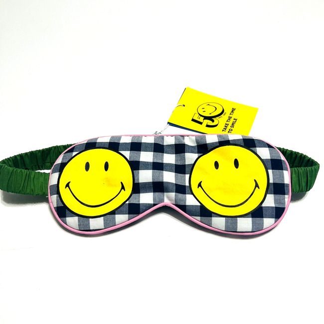 SMILEY X Sleepy Jones Navy Gingham Check Pink Sleep Eye Mask NWT