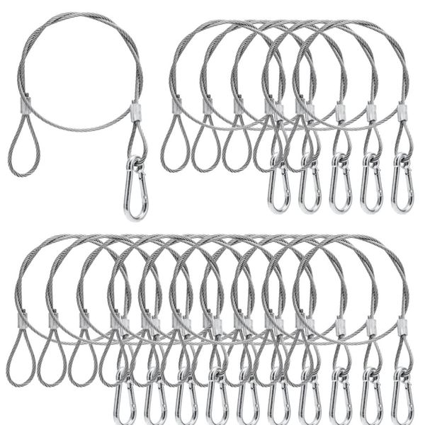 Wire Security Wire with Carabiner. Used to secure anti-drop lamps. Can also be used to protect against earthquakes (diameter 0.08 inch (2 mm), length 3.3 ft (1 m), 15 hooks, 15 wire rope slings)