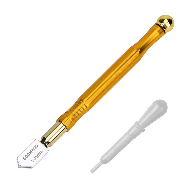 GOOMAND Glass Cutter, Cutting Plate Thickness: 0.2 - 0.6 inches (5 - 15 mm), Carbide Oil Glass Cutter, Cutting Tool, Steel Blade with Non-slip Handle, Oil Supplement