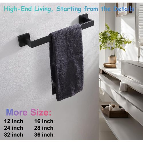 16 Inch Towel Bar for Bathroom 12/16/24/28/32/36 Inch Kitchen Towel Holder Matte Black Towel Rod Wall Mounted SUS304 Rustproof Towel Rack Modern Square Design (1, Matte Black, 16 Inch)