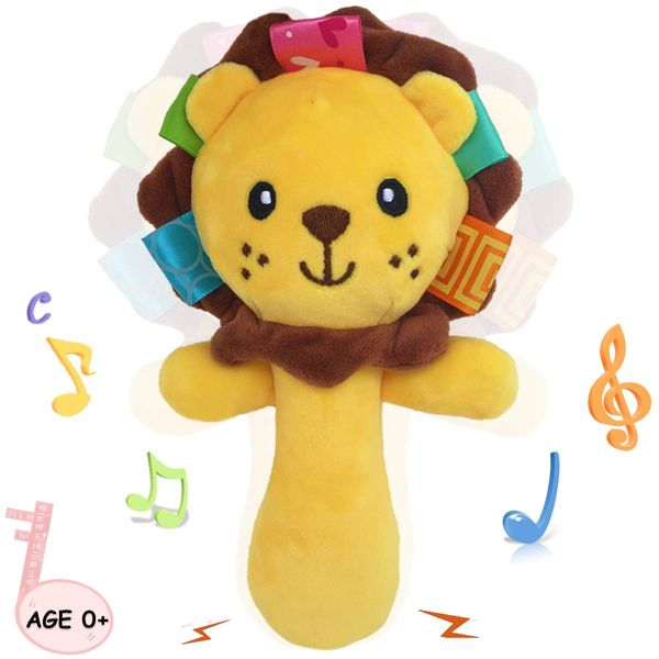 Soft Baby Rattle Toys Plush Stuffed Animal Hand Rattles for Toddlers Girls Boys Development Infant Toys-Lion