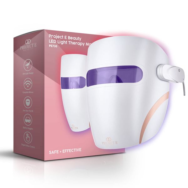 LED Light Therapy Mask by Project E Beauty | Led Face Mask | Infrared, Red & Blue Light Therapy | Collagen Boost | Anti-Wrinkle | Wireless Face Mask | Advanced Skincare | All Skin Types