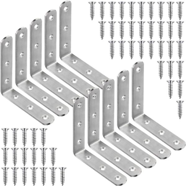 10 Pcs L Bracket Corner Braces 4X4 Inch Stainless Steel Heavy Duty Shelf Bracket