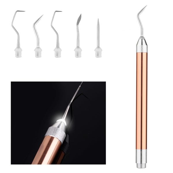 XIHIRCD LED Entgitterwerkzeuge für Vinyl mit 5 Haken, Bastel Vinyl Weeding Tool mit Licht Entgitterstift Set Unkrautstecher für Silhouetten DIY-Basteln, Ohne Batterie (Roségold)